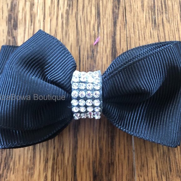 Hand Crafted Other - Black 3" Double Bow tie Bow with Rhinestone Center HANDCRAFTED